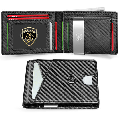Slim Wallet for Men with 11 cardSlots Rfid Blocking Carbon Fiberwallets Bifold Credit Card Holder Minimalist Leather