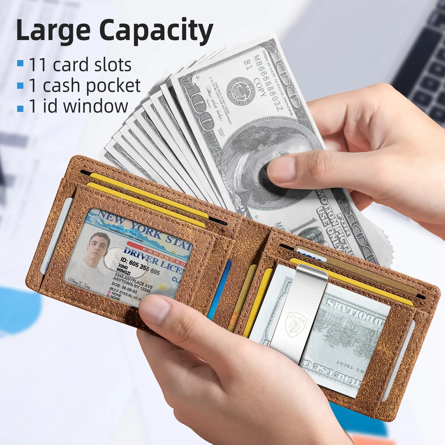 Slim Wallet for Men with 11 cardSlots Rfid Blocking Carbon Fiberwallets Bifold Credit Card Holder Minimalist Leather