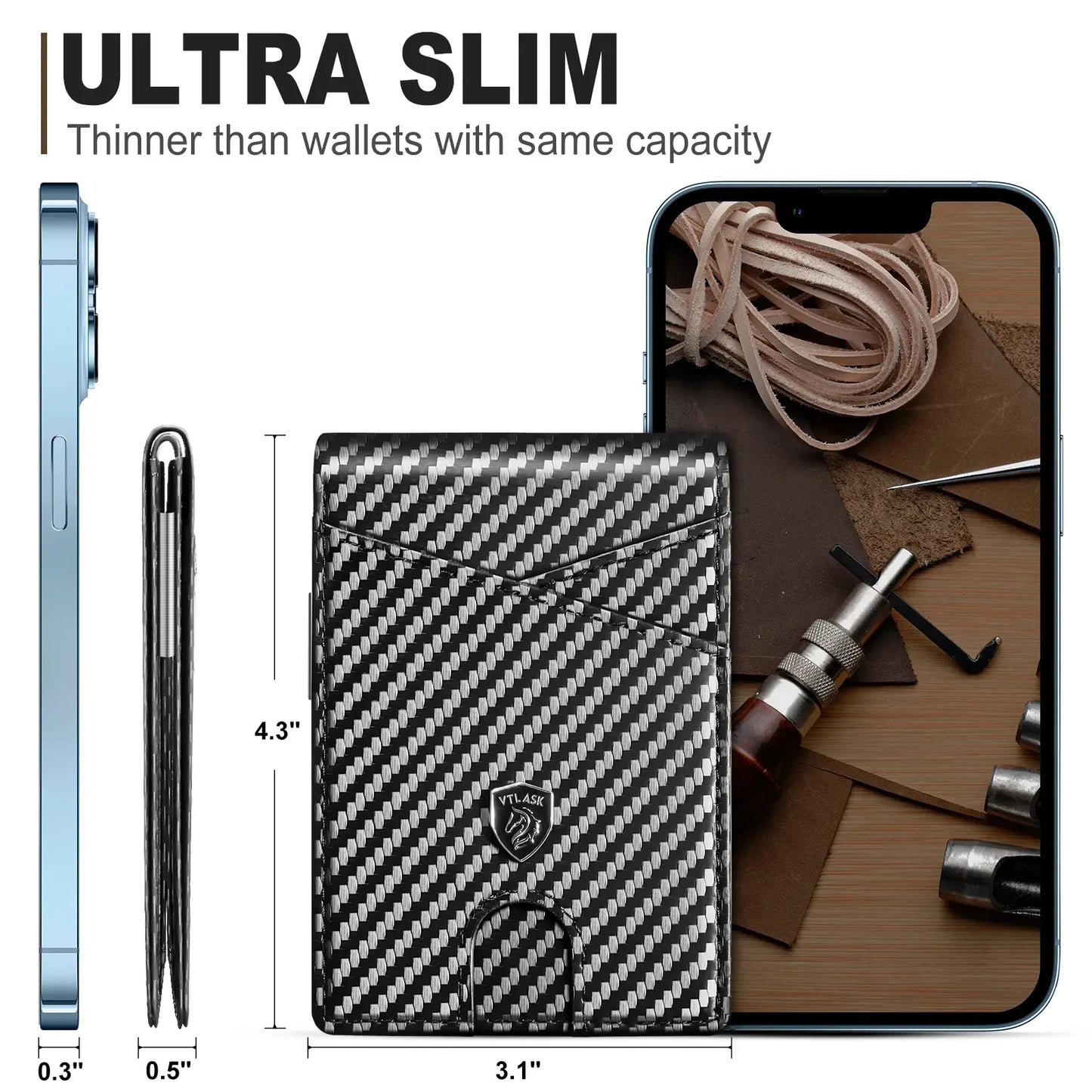 Slim Wallet for Men with 11 cardSlots Rfid Blocking Carbon Fiberwallets Bifold Credit Card Holder Minimalist Leather
