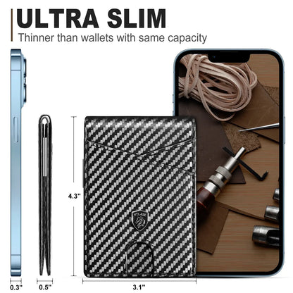 Slim Wallet for Men with 11 cardSlots Rfid Blocking Carbon Fiberwallets Bifold Credit Card Holder Minimalist Leather