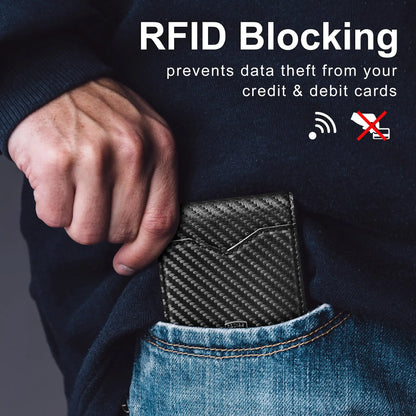 Slim Wallet for Men with 11 cardSlots Rfid Blocking Carbon Fiberwallets Bifold Credit Card Holder Minimalist Leather