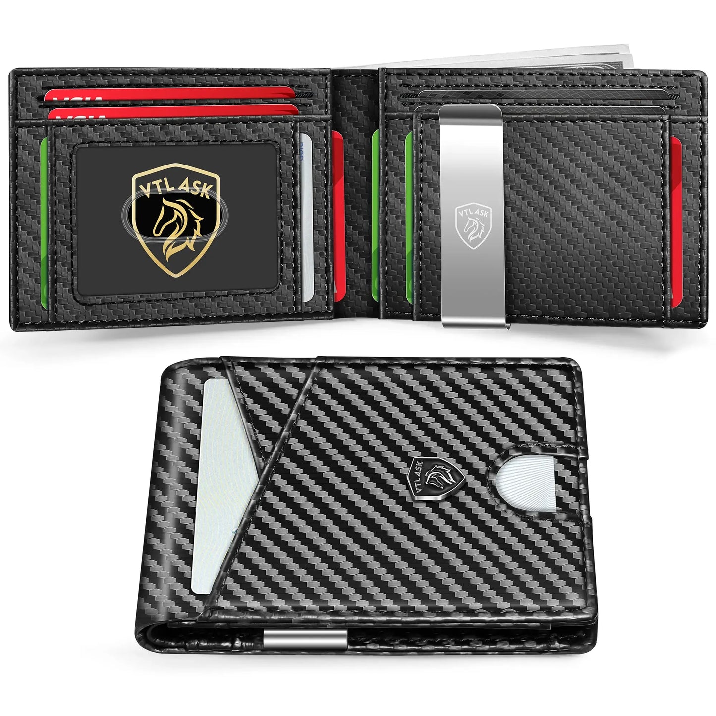 Slim Wallet for Men with 11 cardSlots Rfid Blocking Carbon Fiberwallets Bifold Credit Card Holder Minimalist Leather