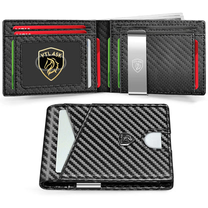 Slim Wallet for Men with 11 cardSlots Rfid Blocking Carbon Fiberwallets Bifold Credit Card Holder Minimalist Leather