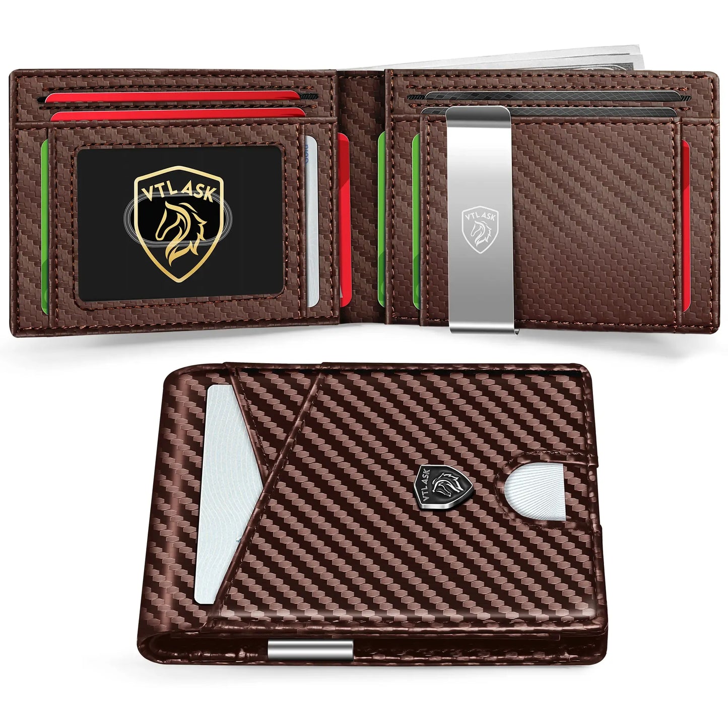 Slim Wallet for Men with 11 cardSlots Rfid Blocking Carbon Fiberwallets Bifold Credit Card Holder Minimalist Leather