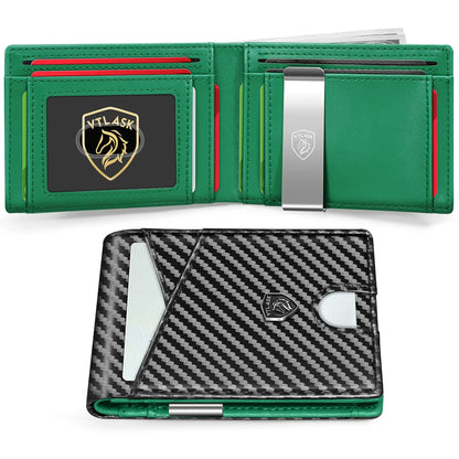 Slim Wallet for Men with 11 cardSlots Rfid Blocking Carbon Fiberwallets Bifold Credit Card Holder Minimalist Leather