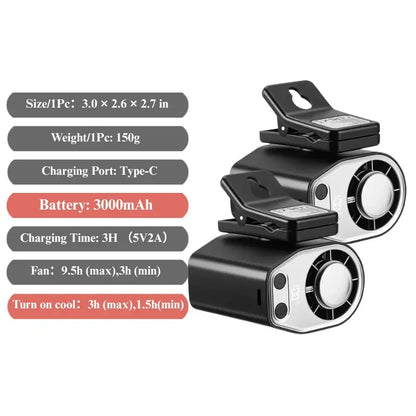 Semiconductor Cooling Clip-On Fan - Portable Clip Fan, Car Accessories, 360° Rotatable