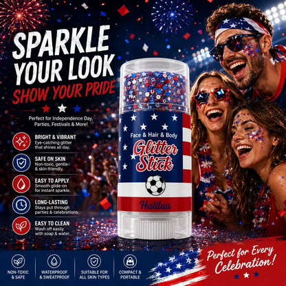 4th of July Glitter Stick | Red, White & Blue Body & Hair Sparkle for Independence Day Party, Festival & Fun Holiday Look