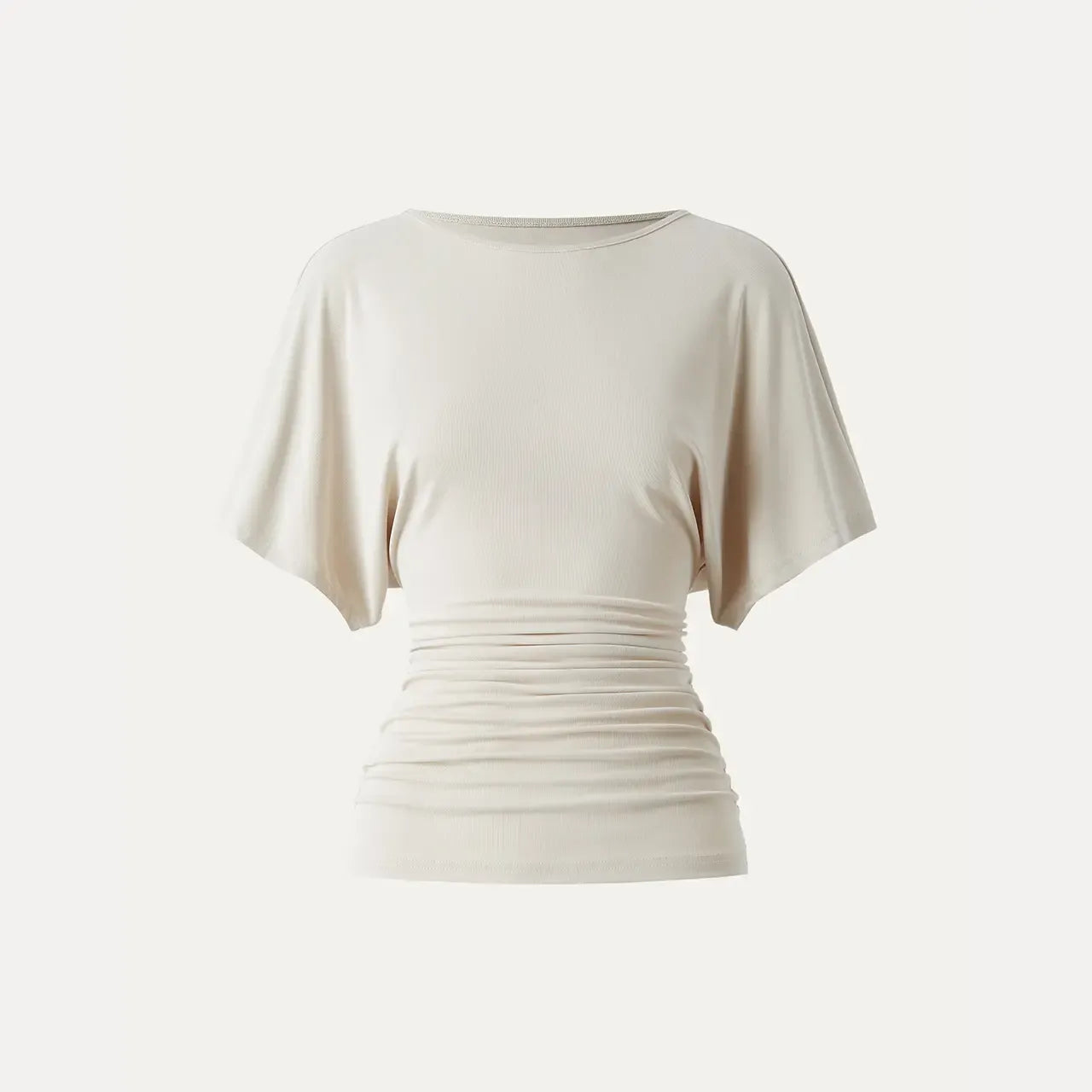 Women's Effortless Boatneck Batwing Sleeve Side Ruched Shirt - Casual, Stylish Quiet Luxury Essential Lady's Fashion Apparel, Women's Clothes