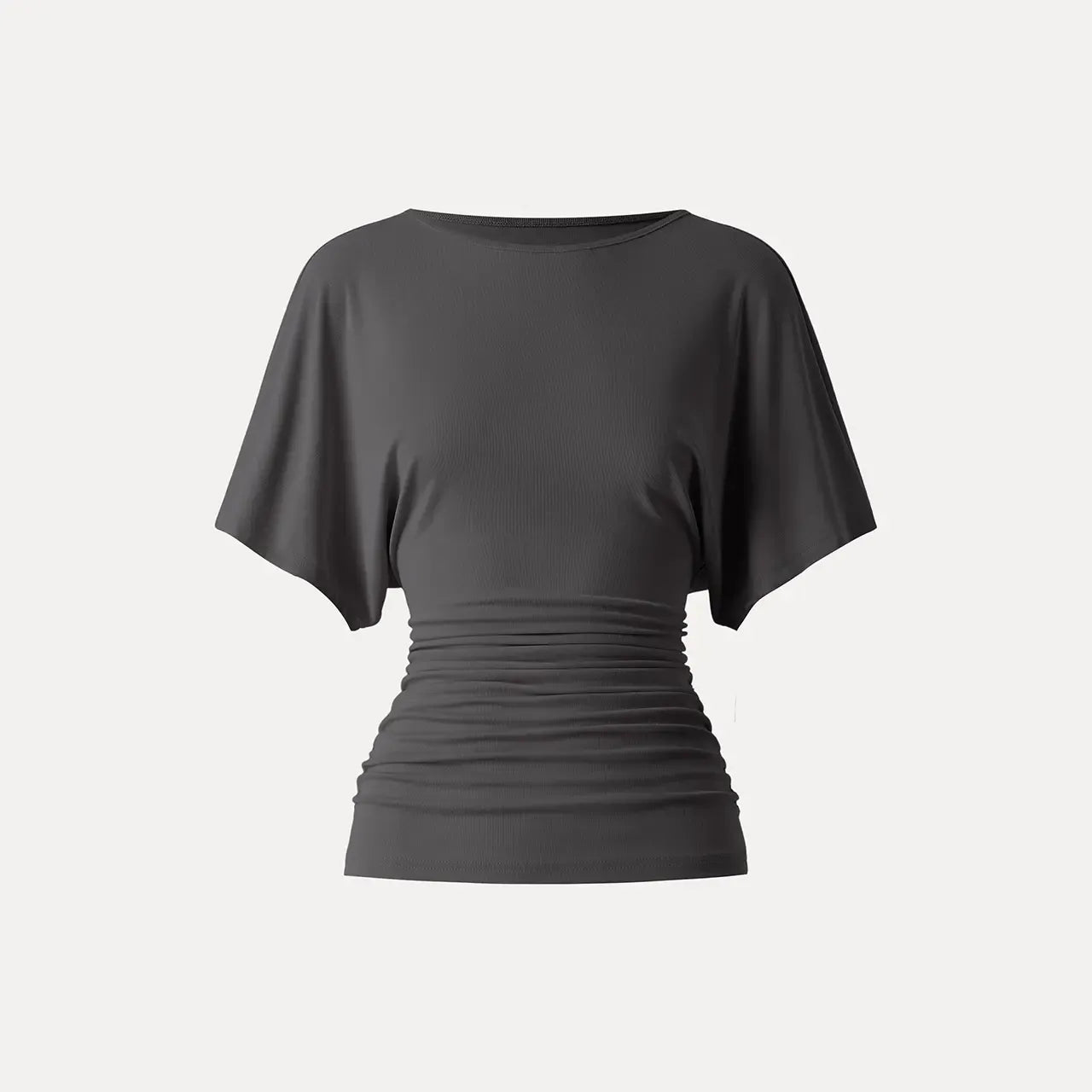 Women's Effortless Boatneck Batwing Sleeve Side Ruched Shirt - Casual, Stylish Quiet Luxury Essential Lady's Fashion Apparel, Women's Clothes