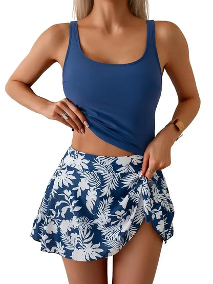Tankini Swimsuit for Women Tummy Control Two Piece Bathing Suit High Waisted Tank Top with Swim Skirt Swimdress