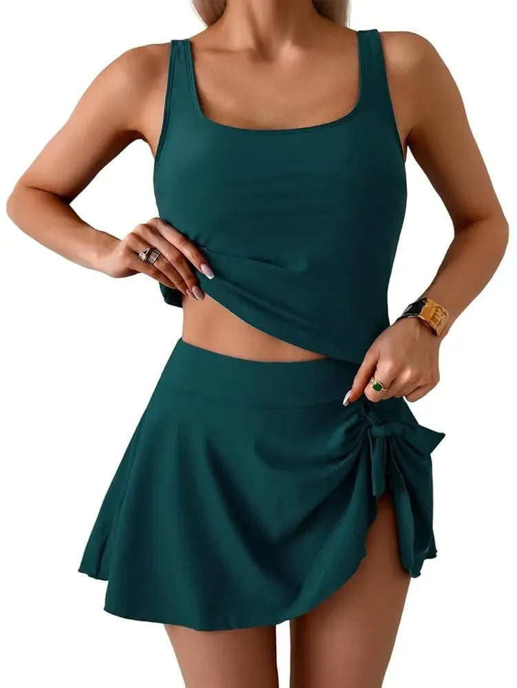 Tankini Swimsuit for Women Tummy Control Two Piece Bathing Suit High Waisted Tank Top with Swim Skirt Swimdress