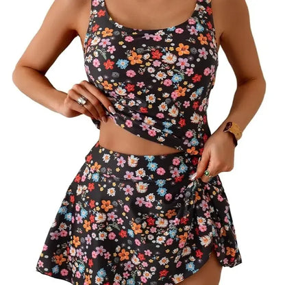 Tankini Swimsuit for Women Tummy Control Two Piece Bathing Suit High Waisted Tank Top with Swim Skirt Swimdress