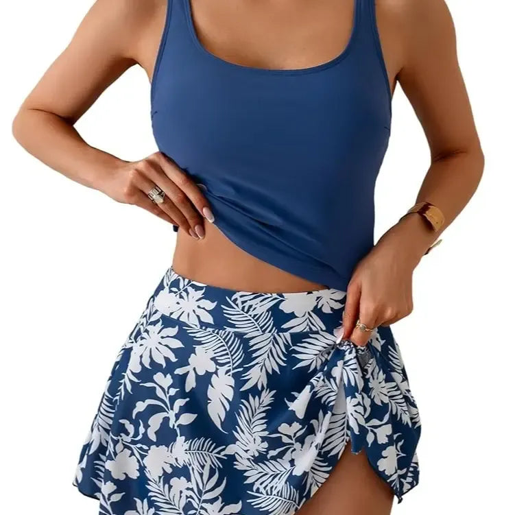 Tankini Swimsuit for Women Tummy Control Two Piece Bathing Suit High Waisted Tank Top with Swim Skirt Swimdress