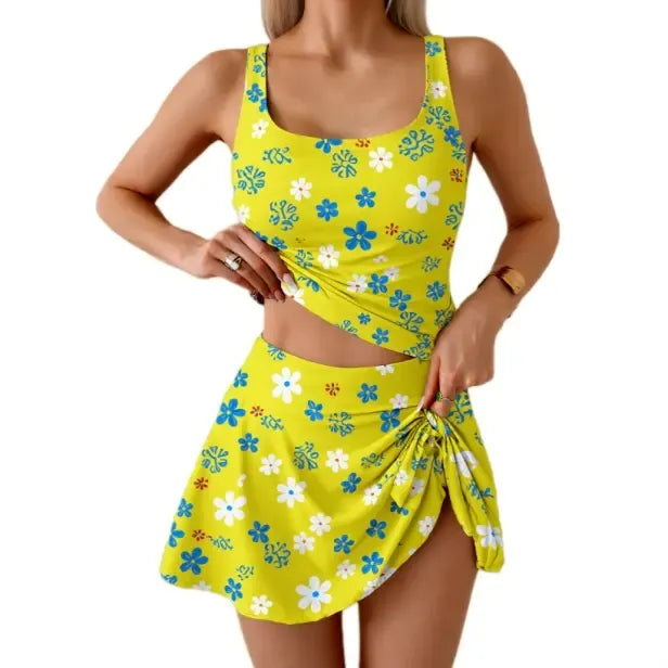 Tankini Swimsuit for Women Tummy Control Two Piece Bathing Suit High Waisted Tank Top with Swim Skirt Swimdress