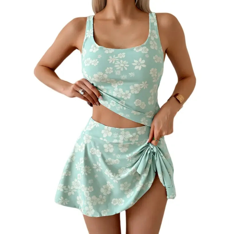 Tankini Swimsuit for Women Tummy Control Two Piece Bathing Suit High Waisted Tank Top with Swim Skirt Swimdress