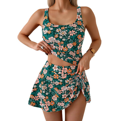 Tankini Swimsuit for Women Tummy Control Two Piece Bathing Suit High Waisted Tank Top with Swim Skirt Swimdress