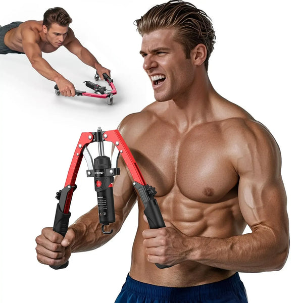 3-in-1 Hydraulic Chest Twister Arm Exerciser & Arm Strength Trainer - Adjustable 22-440lbs Core, Tricep Workout Equipment with Ab Roller Wheel