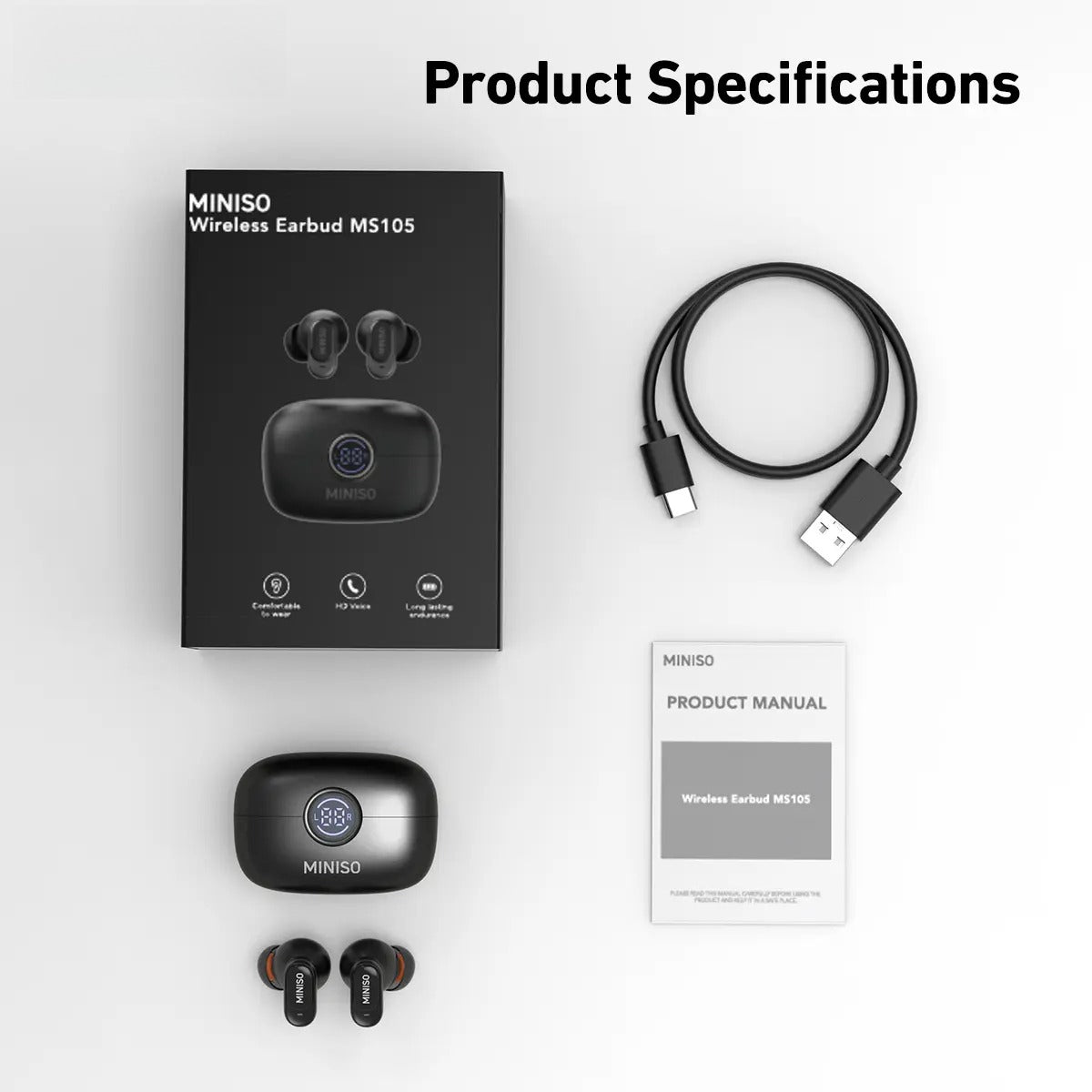 MS105 Wireless Earbuds Bluetooth 6.0 Earphones, In Ear Earbuds,Waterproof Wireless Earphones