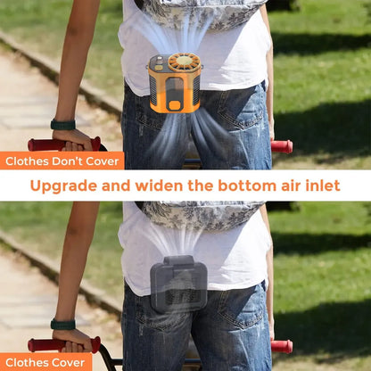 Personal Waist Portable Rechargeable Fan, 5000mAh Battery Power bank, 10 Speeds 5300RPM Airflow, LED Light