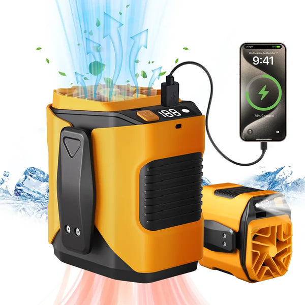 Personal Waist Portable Rechargeable Fan, 5000mAh Battery Power bank, 10 Speeds 5300RPM Airflow, LED Light
