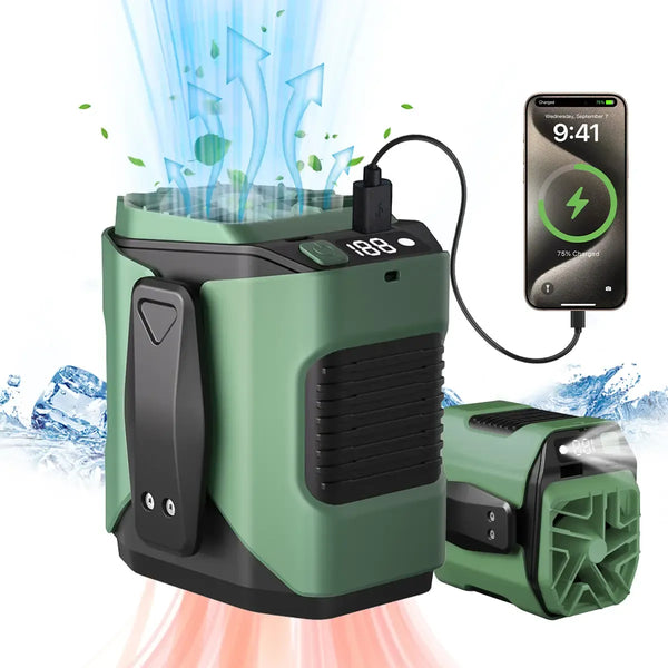 Personal Waist Portable Rechargeable Fan, 5000mAh Battery Power bank, 10 Speeds 5300RPM Airflow, LED Light