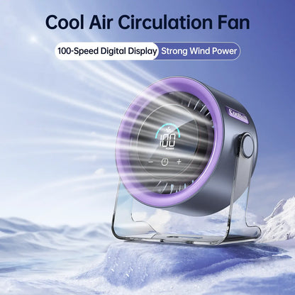 Desktop Fan Turbo Table Fan Travel Vacation Essentials for Office 100-Speed Digital Display Low Noise Rechargeable Battery Dual Adjustment Modes Quiet Cooling Quiet Desk Fan Portable