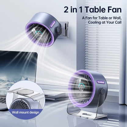 Desktop Fan Turbo Table Fan Travel Vacation Essentials for Office 100-Speed Digital Display Low Noise Rechargeable Battery Dual Adjustment Modes Quiet Cooling Quiet Desk Fan Portable