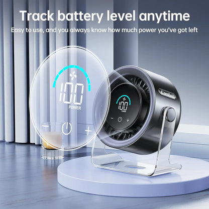 Desktop Fan Turbo Table Fan Travel Vacation Essentials for Office 100-Speed Digital Display Low Noise Rechargeable Battery Dual Adjustment Modes Quiet Cooling Quiet Desk Fan Portable