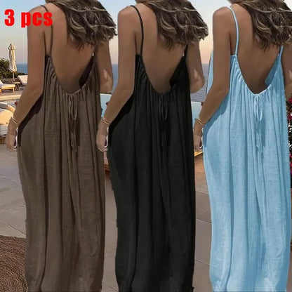 Women's Solid Color Cami Lounge Dress, Elegant Sleeveless Long Dress for Summer, Ladies Sleepwear for Indoor Wear