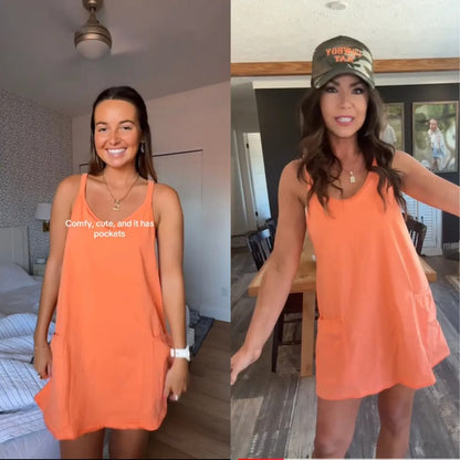 Womens Athletic Sleeveless Mini Dress with Built-in Shorts V Neck Spaghetti Strap Sundress, Workout Dress, Tennis Dress Sleeveless,summerwins