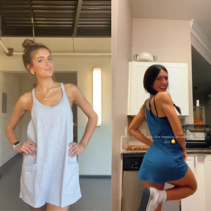 Womens Athletic Sleeveless Mini Dress with Built-in Shorts V Neck Spaghetti Strap Sundress, Workout Dress, Tennis Dress Sleeveless,summerwins