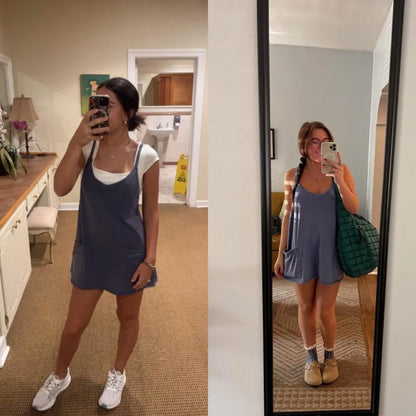 Womens Athletic Sleeveless Mini Dress with Built-in Shorts V Neck Spaghetti Strap Sundress, Workout Dress, Tennis Dress Sleeveless,summerwins