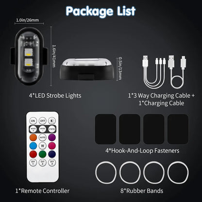 RGB Led Aircraft Strobe Light Remote Wireless Motorcycle Flash Light Warning Lights for   Bike Car Multifunctional