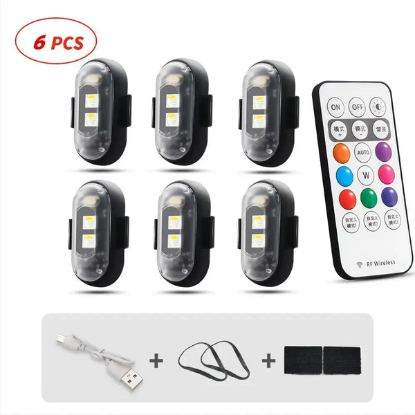 RGB Led Aircraft Strobe Light Remote Wireless Motorcycle Flash Light Warning Lights for   Bike Car Multifunctional