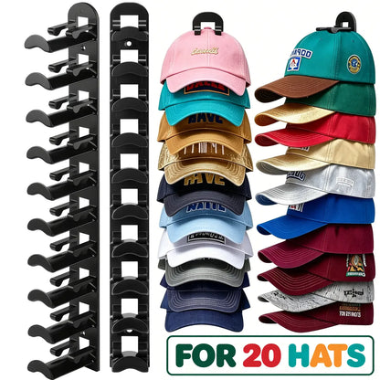 Hat Hook for Wall 2 Pack Hat Organizer Holds Up to 20 Hats with Strong Adhesive and 8 Screws Cap Holder for Closet Door and Bedroom B-Black - Decor Key Hook Wall Mounted Shelf