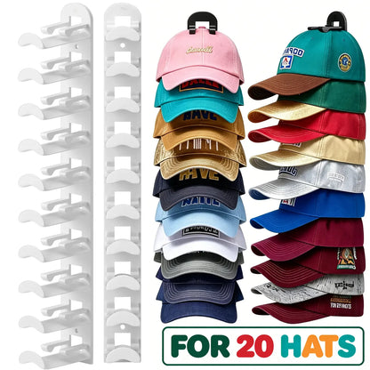 Hat Hook for Wall 2 Pack Hat Organizer Holds Up to 20 Hats with Strong Adhesive and 8 Screws Cap Holder for Closet Door and Bedroom B-Black - Decor Key Hook Wall Mounted Shelf