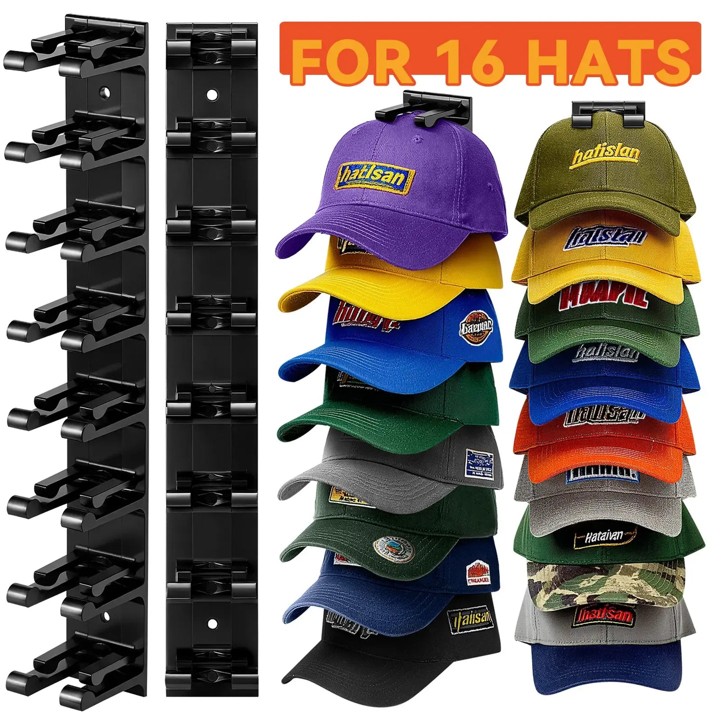 Hat Hook for Wall 2 Pack Hat Organizer Holds Up to 20 Hats with Strong Adhesive and 8 Screws Cap Holder for Closet Door and Bedroom B-Black - Decor Key Hook Wall Mounted Shelf
