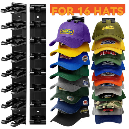 Hat Hook for Wall 2 Pack Hat Organizer Holds Up to 20 Hats with Strong Adhesive and 8 Screws Cap Holder for Closet Door and Bedroom B-Black - Decor Key Hook Wall Mounted Shelf