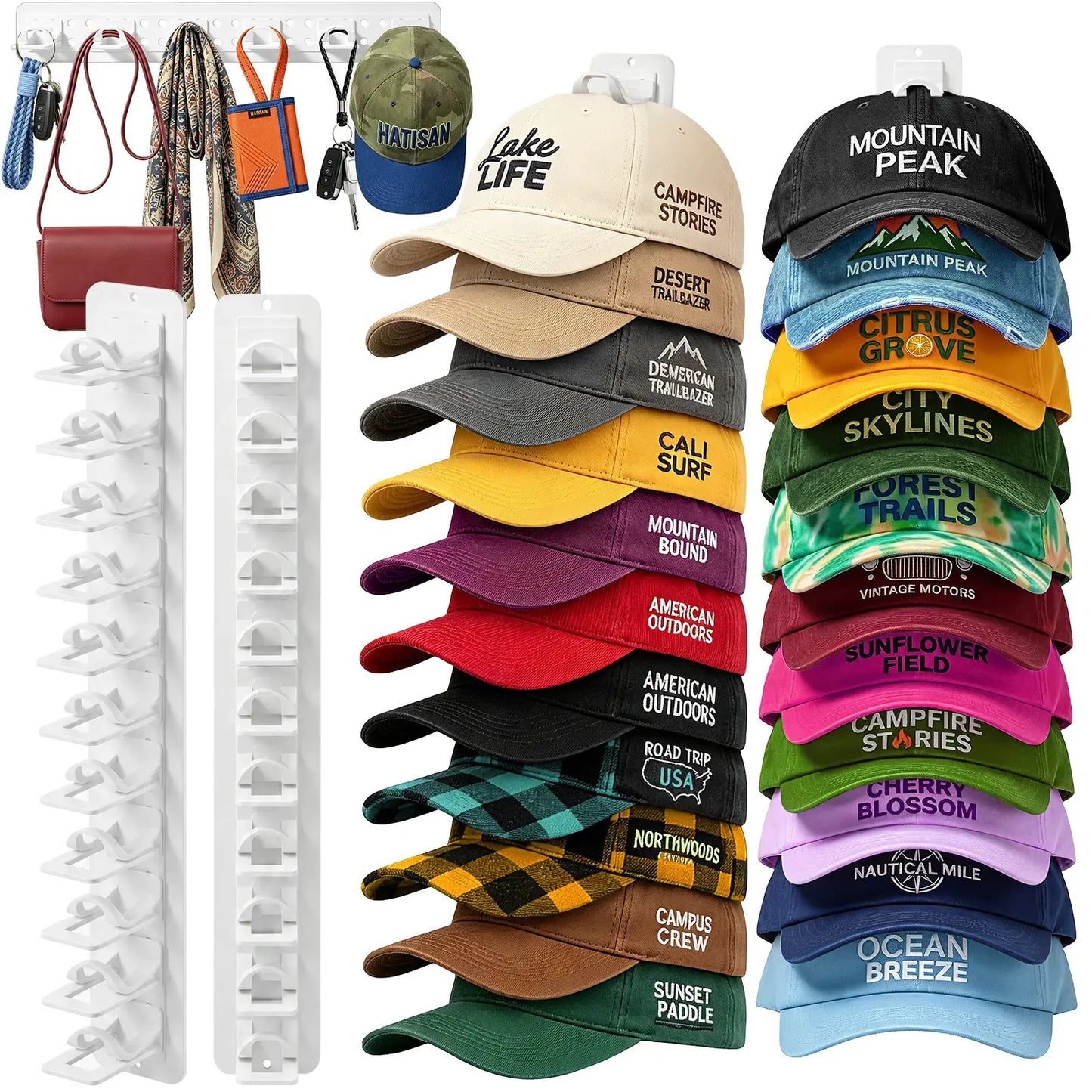 Hat Hook for Wall 2 Pack Hat Organizer Holds Up to 20 Hats with Strong Adhesive and 8 Screws Cap Holder for Closet Door and Bedroom B-Black - Decor Key Hook Wall Mounted Shelf