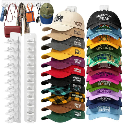 Hat Hook for Wall 2 Pack Hat Organizer Holds Up to 20 Hats with Strong Adhesive and 8 Screws Cap Holder for Closet Door and Bedroom B-Black - Decor Key Hook Wall Mounted Shelf