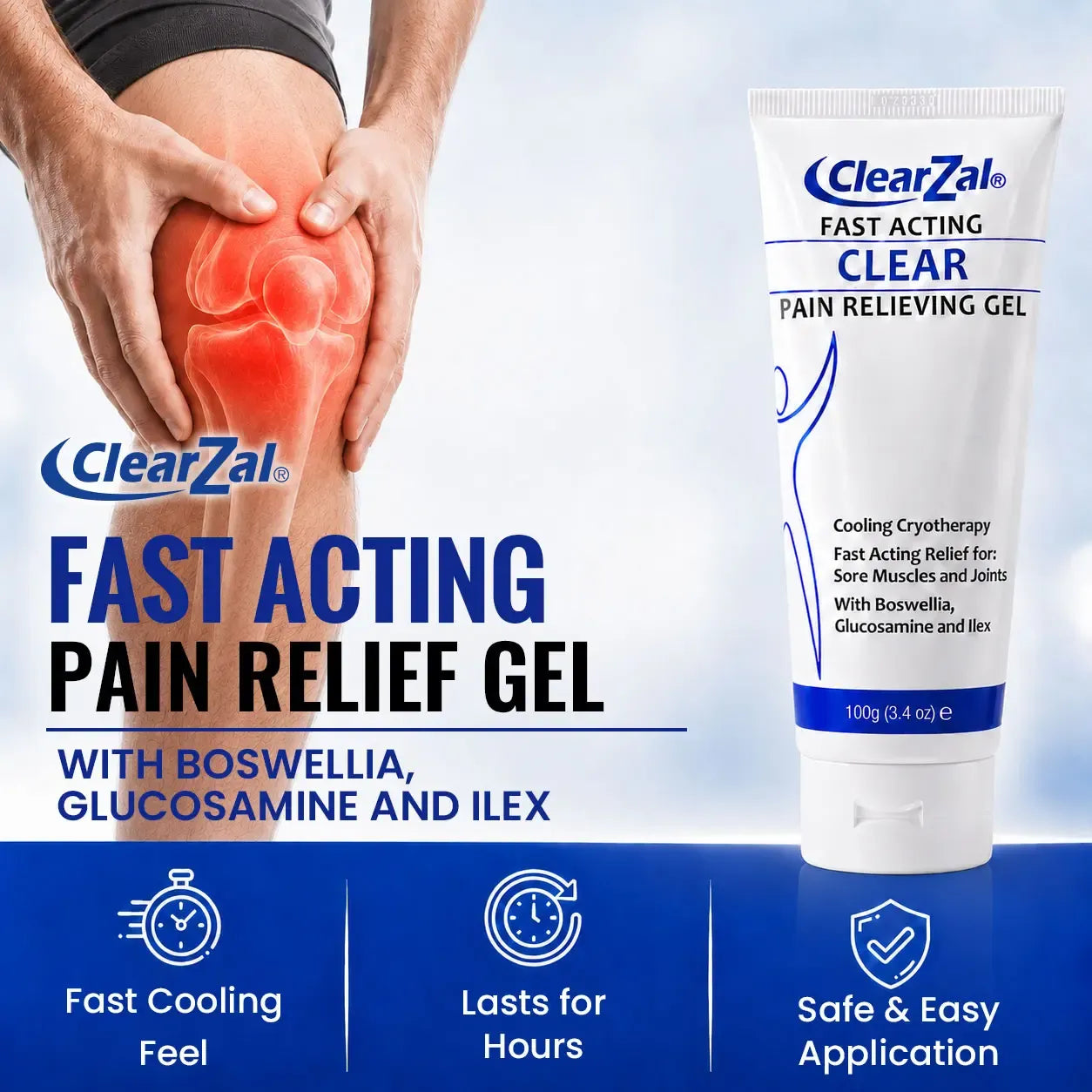 Clearzal Soothing Cooling Gel 100g, Relieving Body Gel, Cooling with Menthol and Frankincense, Helps Relieve Muscle Tension , Relax your waist, legs, knees, shoulders and neck to relieve fatigue, Sports Soothing Cooling Gel Body Care Lotions