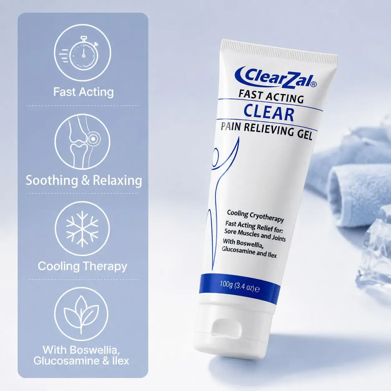 Clearzal Soothing Cooling Gel 100g, Relieving Body Gel, Cooling with Menthol and Frankincense, Helps Relieve Muscle Tension , Relax your waist, legs, knees, shoulders and neck to relieve fatigue, Sports Soothing Cooling Gel Body Care Lotions