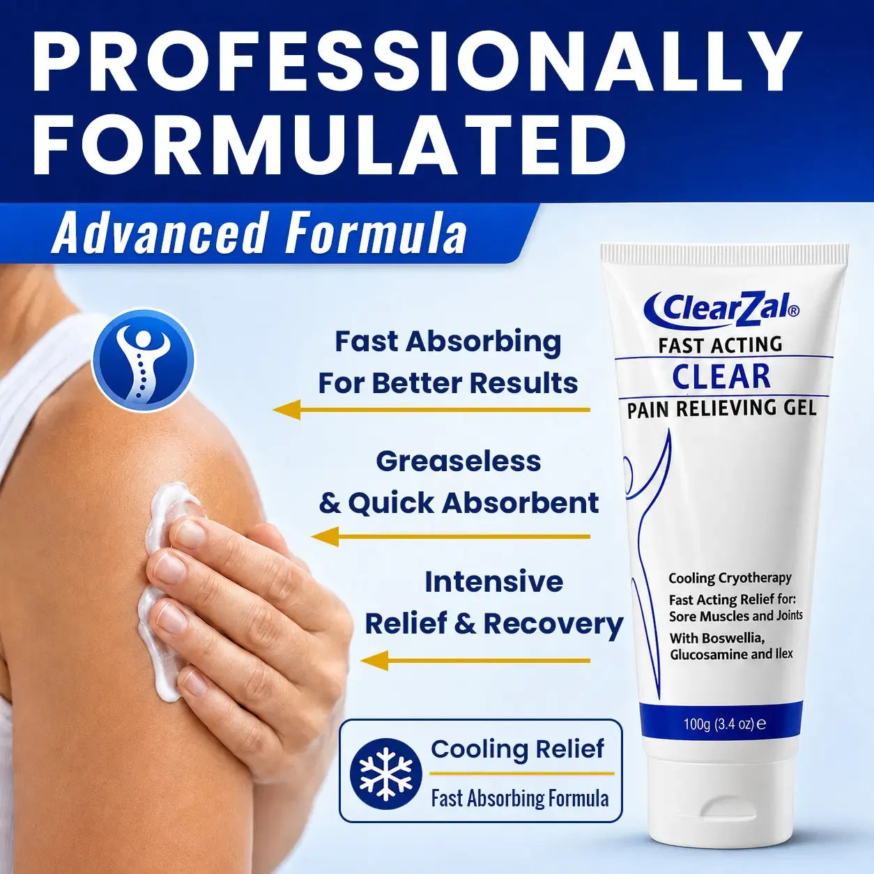 Clearzal Soothing Cooling Gel 100g, Relieving Body Gel, Cooling with Menthol and Frankincense, Helps Relieve Muscle Tension , Relax your waist, legs, knees, shoulders and neck to relieve fatigue, Sports Soothing Cooling Gel Body Care Lotions