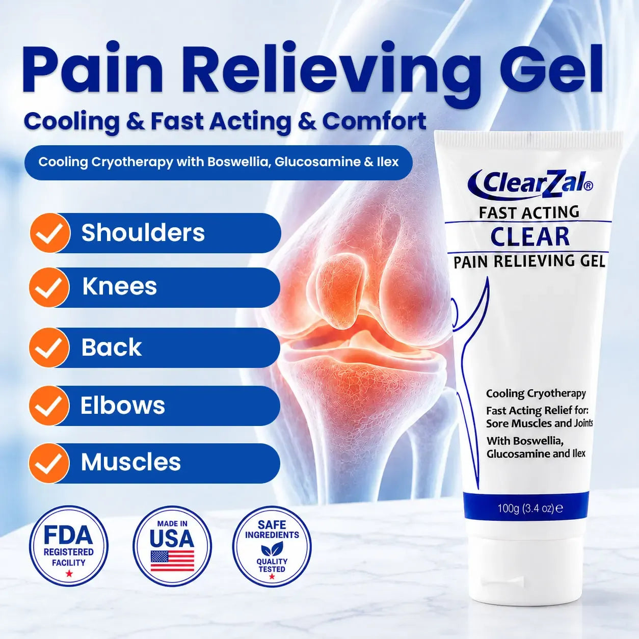 Clearzal Soothing Cooling Gel 100g, Relieving Body Gel, Cooling with Menthol and Frankincense, Helps Relieve Muscle Tension , Relax your waist, legs, knees, shoulders and neck to relieve fatigue, Sports Soothing Cooling Gel Body Care Lotions