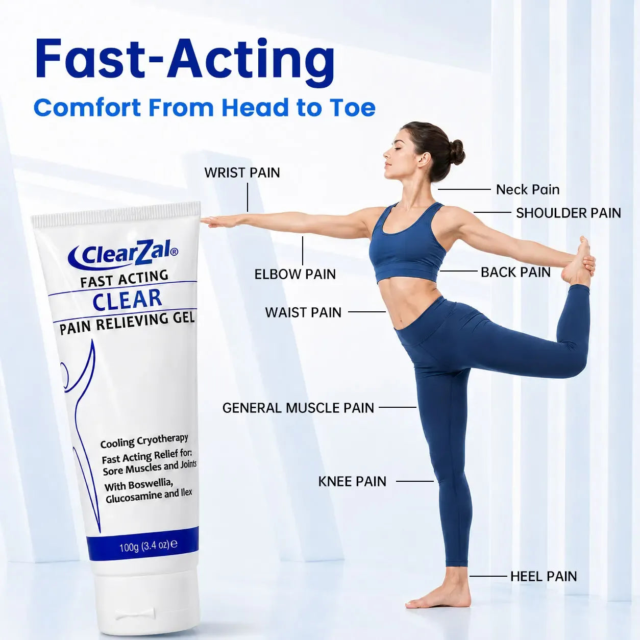 Clearzal Soothing Cooling Gel 100g, Relieving Body Gel, Cooling with Menthol and Frankincense, Helps Relieve Muscle Tension , Relax your waist, legs, knees, shoulders and neck to relieve fatigue, Sports Soothing Cooling Gel Body Care Lotions