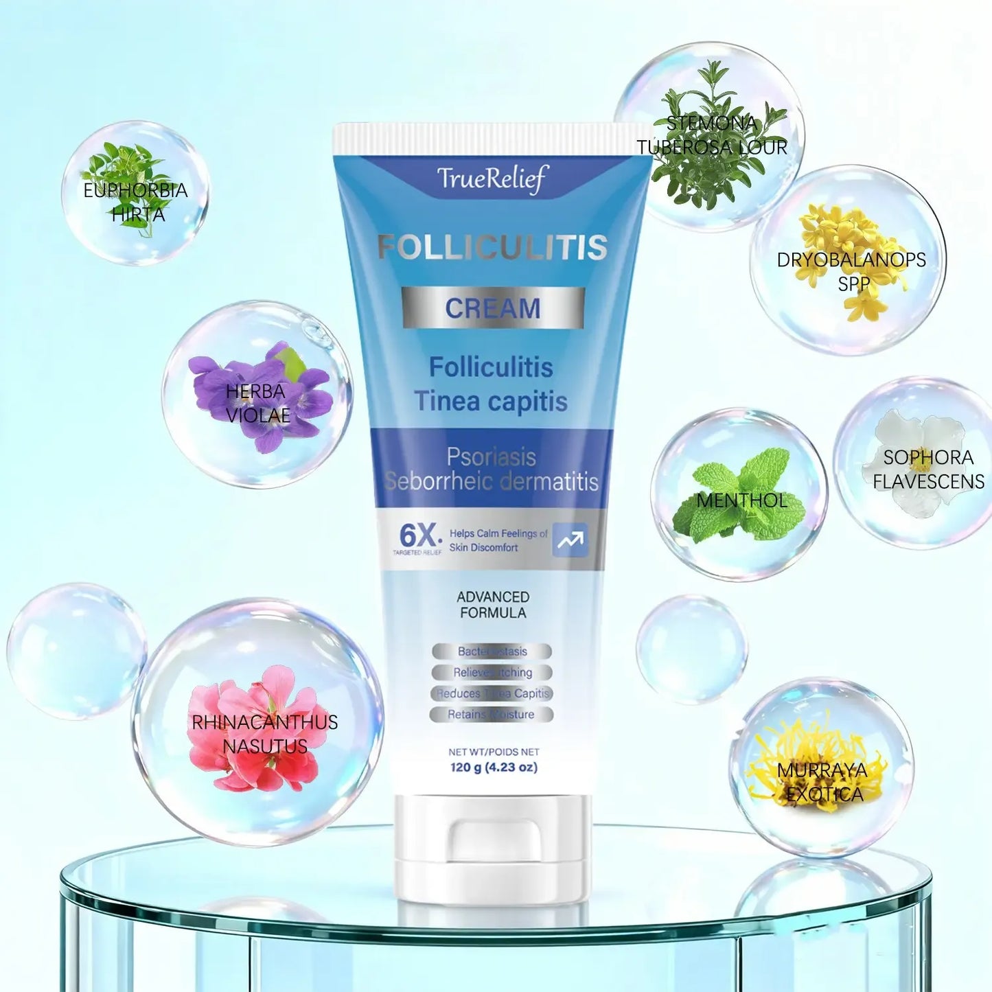 Botanical Folliculitis Cream, Soothing Moisturizer for Bumps on Face, Body & Scalp - Lightweight Moisture for Sensitive Skin, For Adults, 120g