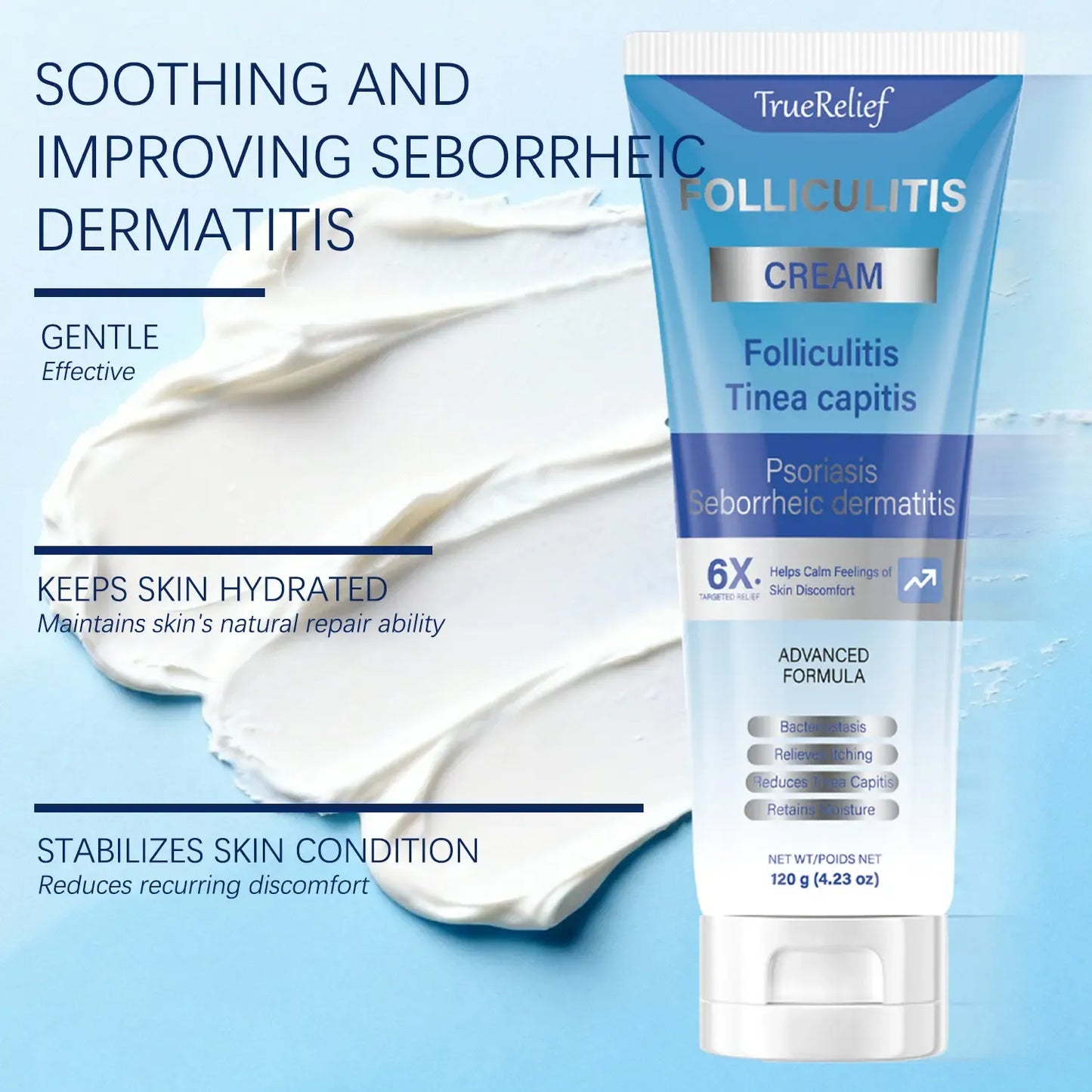 Botanical Folliculitis Cream, Soothing Moisturizer for Bumps on Face, Body & Scalp - Lightweight Moisture for Sensitive Skin, For Adults, 120g