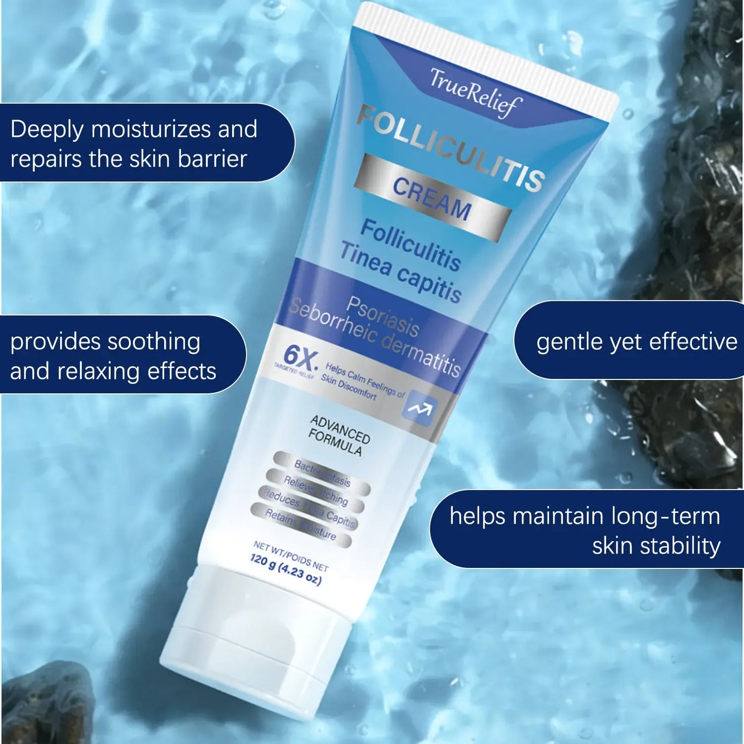 Botanical Folliculitis Cream, Soothing Moisturizer for Bumps on Face, Body & Scalp - Lightweight Moisture for Sensitive Skin, For Adults, 120g
