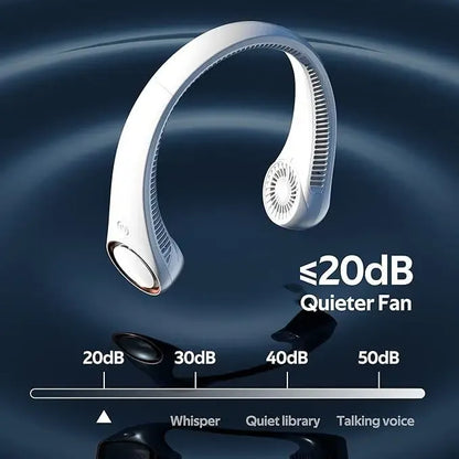 Hands-free neck fan for sports, Rechargeable bladeless cooling technologywith up to 8 hours of run time -Wearableheadphone design provides cooling for face,neck and shoulders as you move,travel and outdoorfun