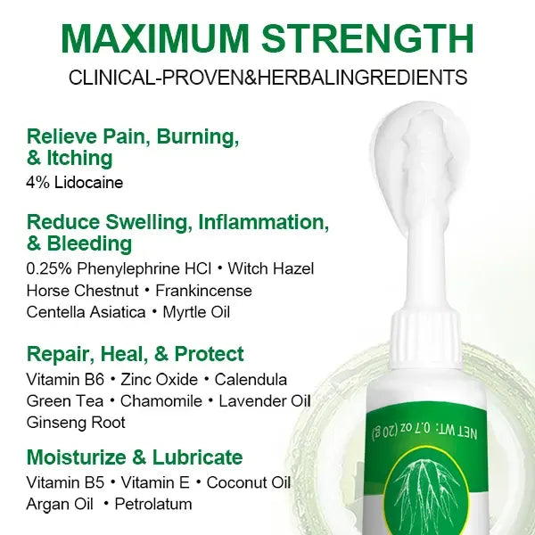 Organic Hemorrhoid Treatment Cream-Gel with Soothing Aloe Vera, Anti-Itch Relief for Pain & Swelling, Alcohol-Free Formula for Sensitive Skin, Unisex, 1.4 oz with Finger Cots